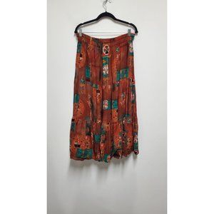Red Rock  Reflections Tribal Aztec Gathered Skirt Brown Med Length